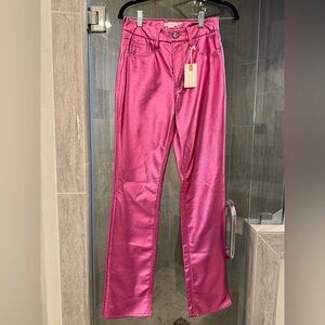 Good American Metallic Fuchsia Straight-Leg Pants